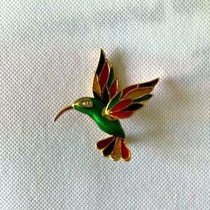 Vintage Multi Color Crystal Eye Hummingbird Brooche